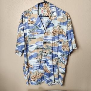 Hilo Hattie Mens Palm Tree Coastal Hawaiian Buttonfront Shirt-Size XL